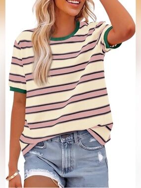 (2) Striped Ringer Tees LARGE